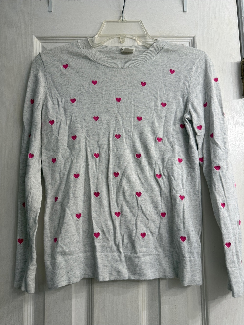 Crewcuts Light Gray Sweater with Pink Heart Print size 14